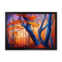 Designart 'Abstract Blue Silhouettes Of Trees In Orange Autumn Forest' Farmhouse Framed Art Print