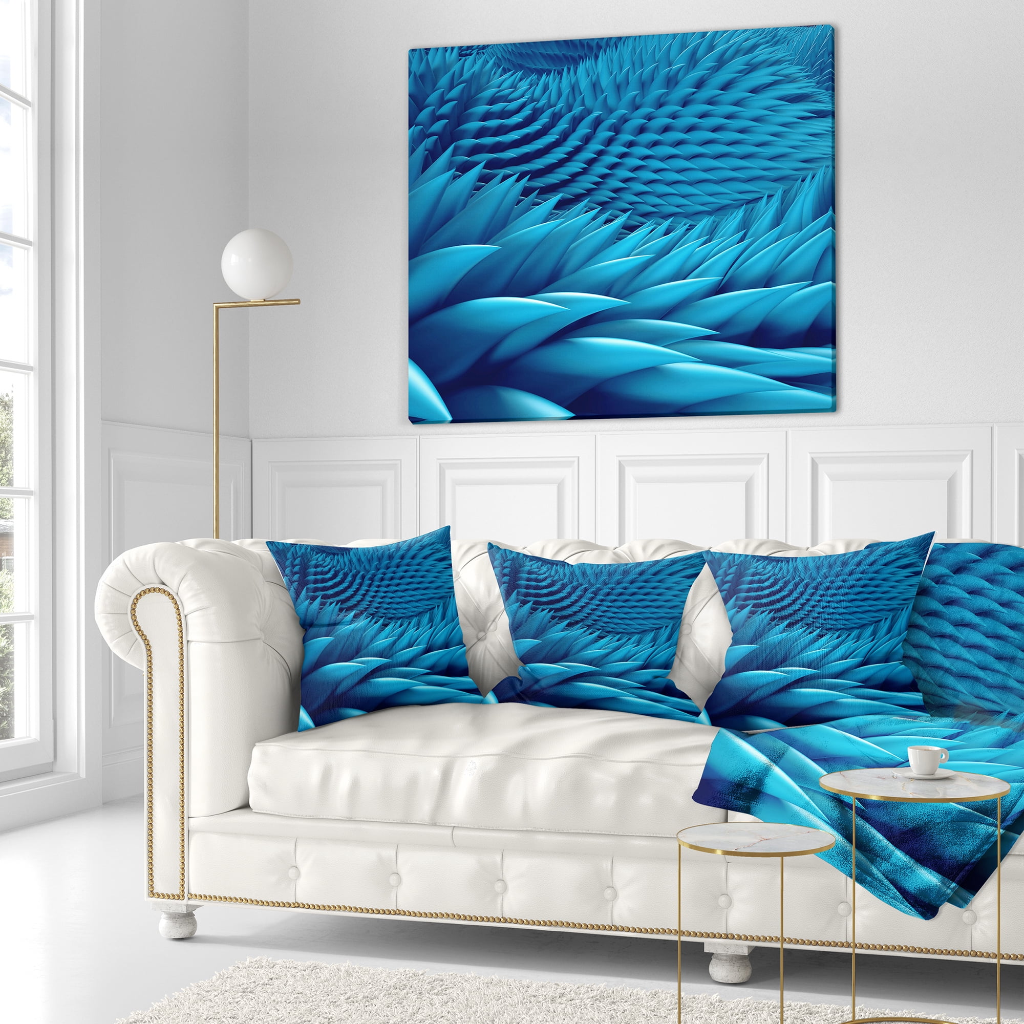 Designart Abstract Blue Wavy Background - Abstract Throw Pillow - 16x16