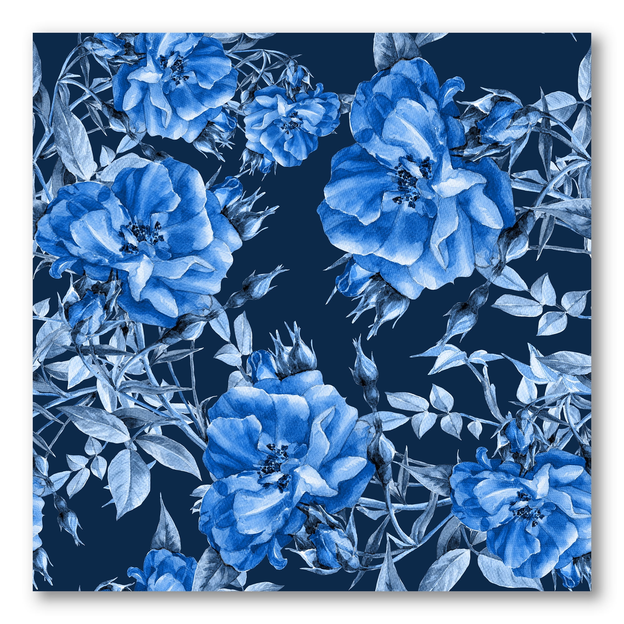 Designart ' Abstract Blue Wildflowers ' Modern Canvas Wall Art Print