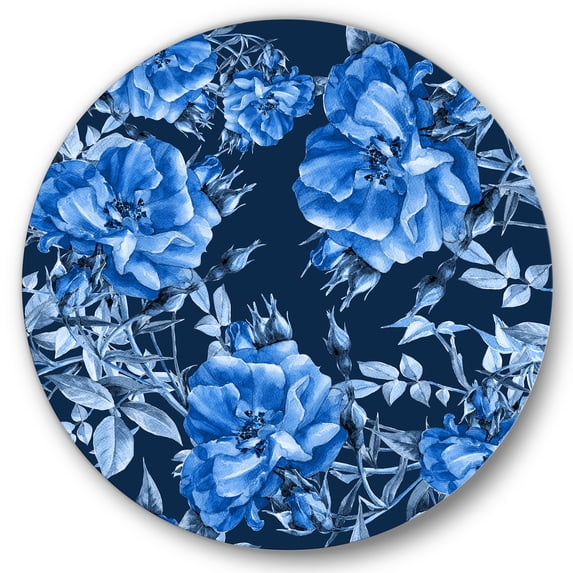 Designart 'Abstract Blue Wildflowers' Modern Circle Metal Wall Art 36x36 - Disc of 36