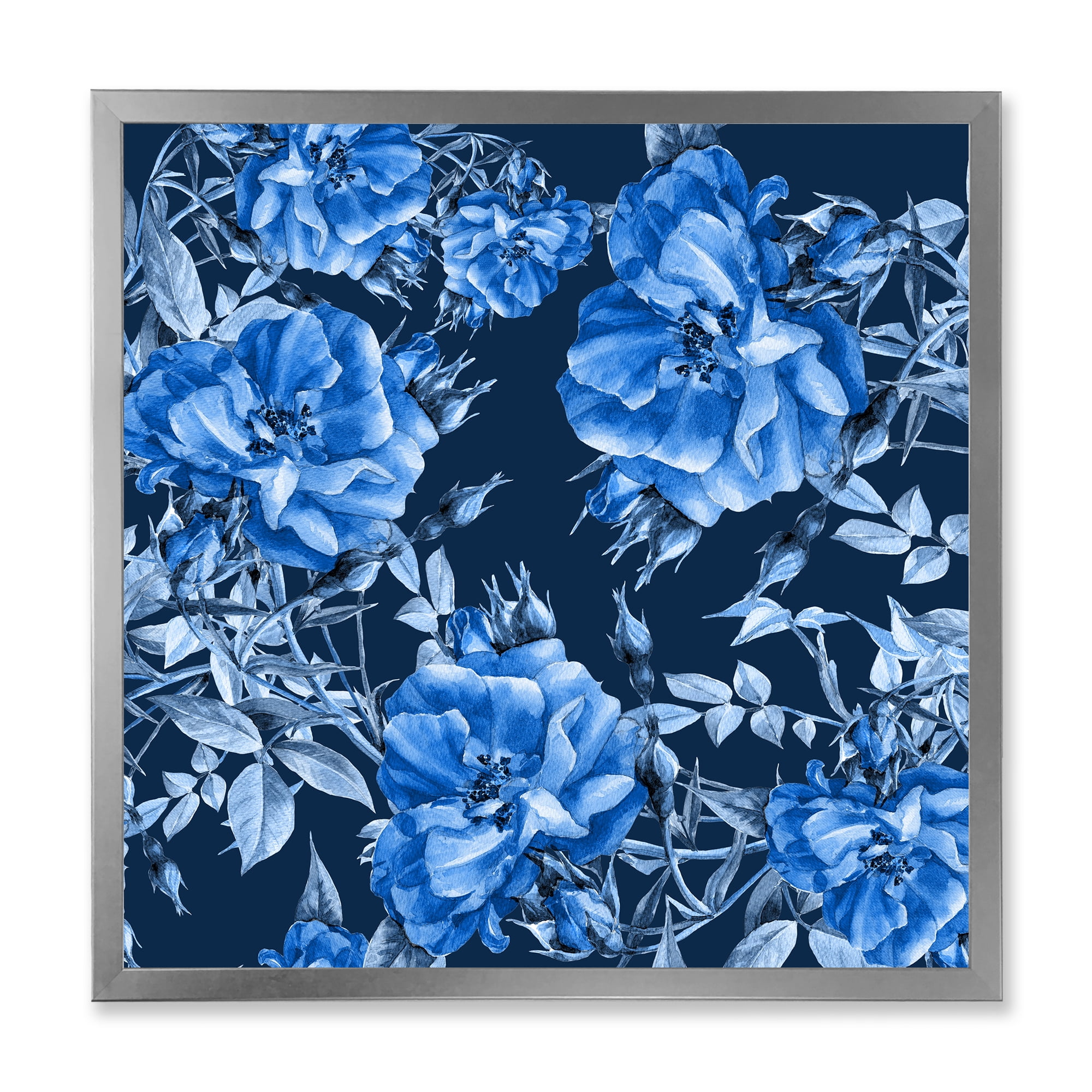 Designart 'Abstract Blue Wildflowers' Modern Framed Art Print