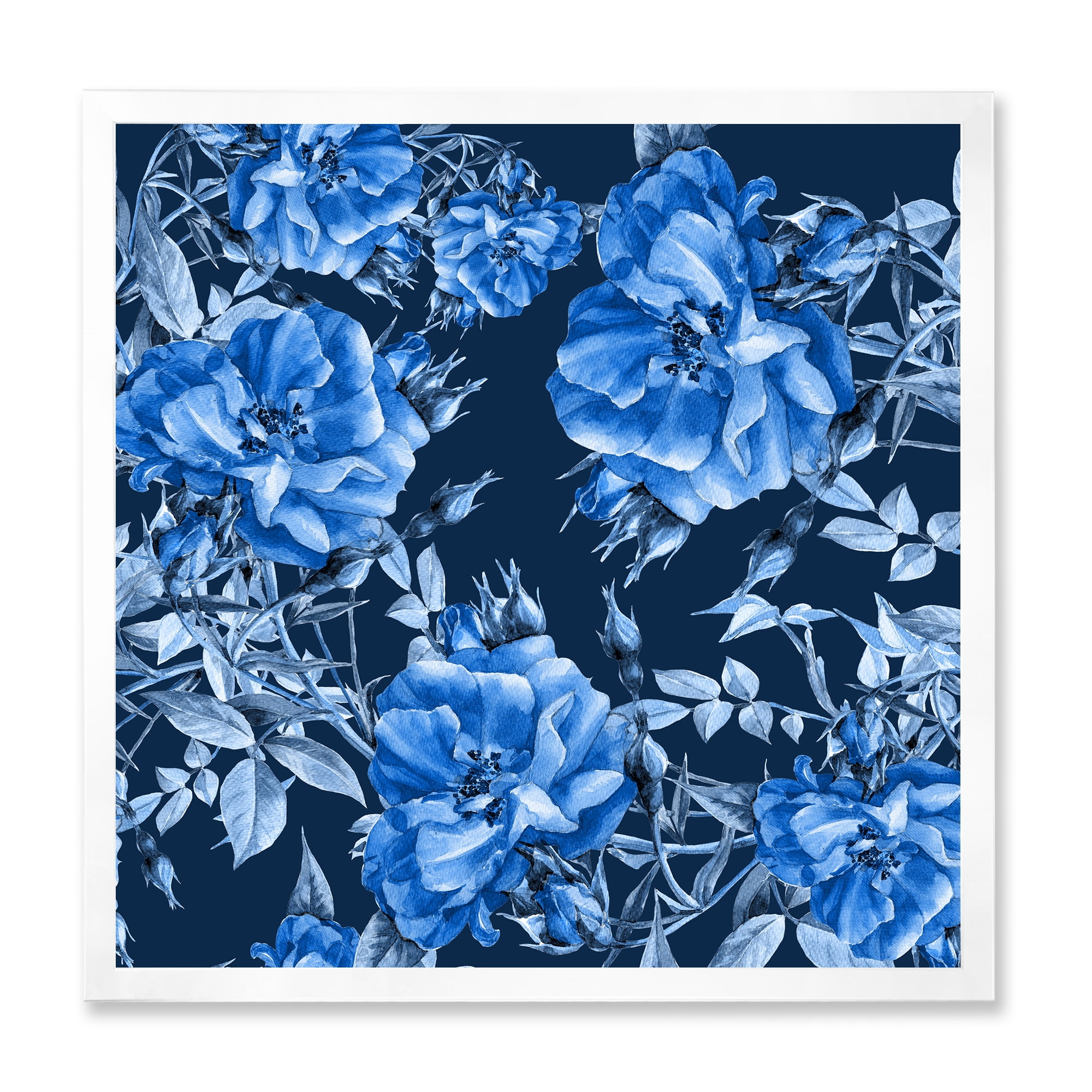 Designart 'Abstract Blue Wildflowers' Modern Framed Art Print