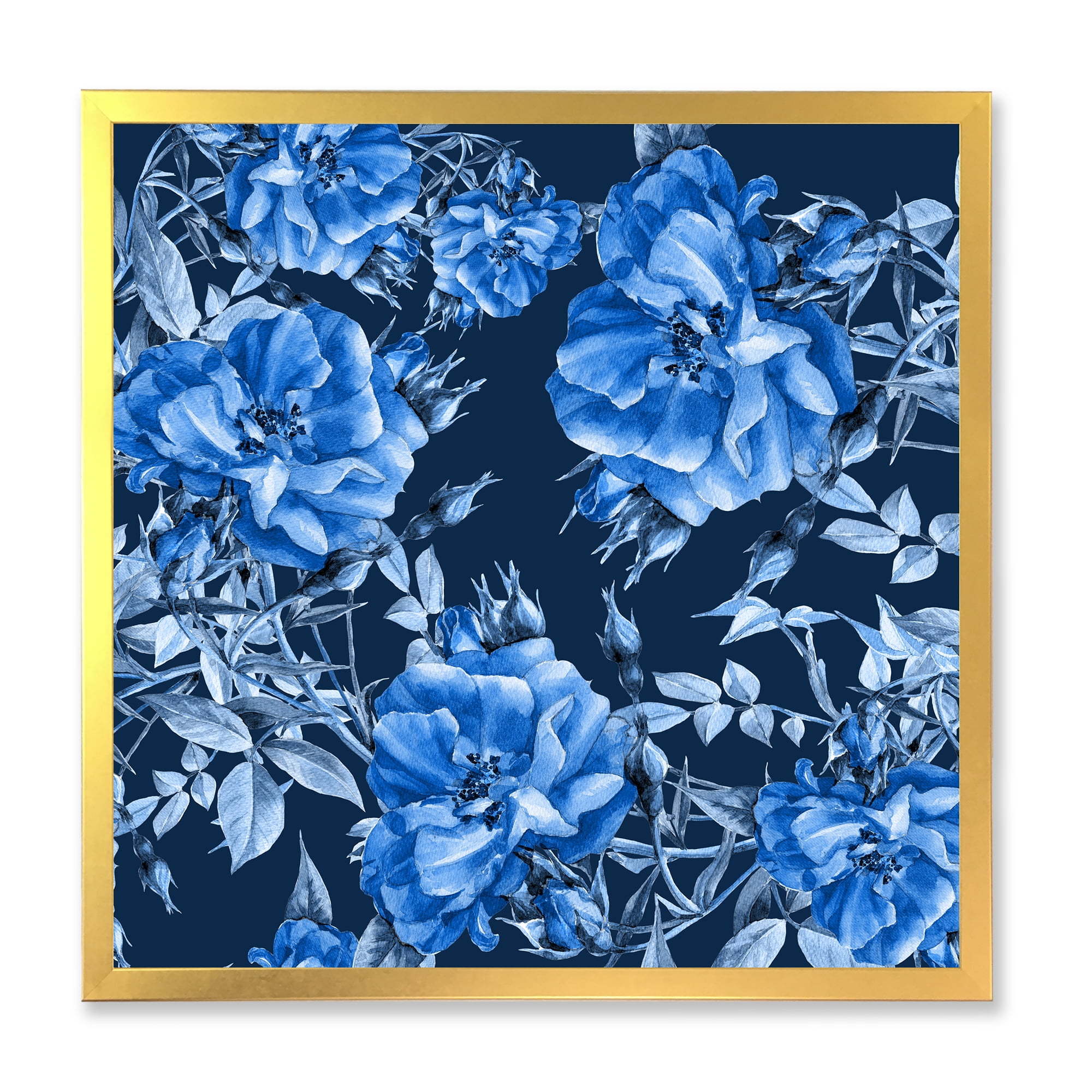 Designart 'Abstract Blue Wildflowers' Modern Framed Art Print
