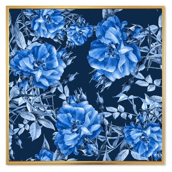 Designart 'Abstract Blue Wildflowers' Modern Framed Canvas Wall Art Print