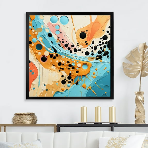 Designart "Abstract Blue and Pink Pop Fusion III" Fashion Framed Wall Art Decor - Glam Blue Pop Art Entryway Framed Wall Art