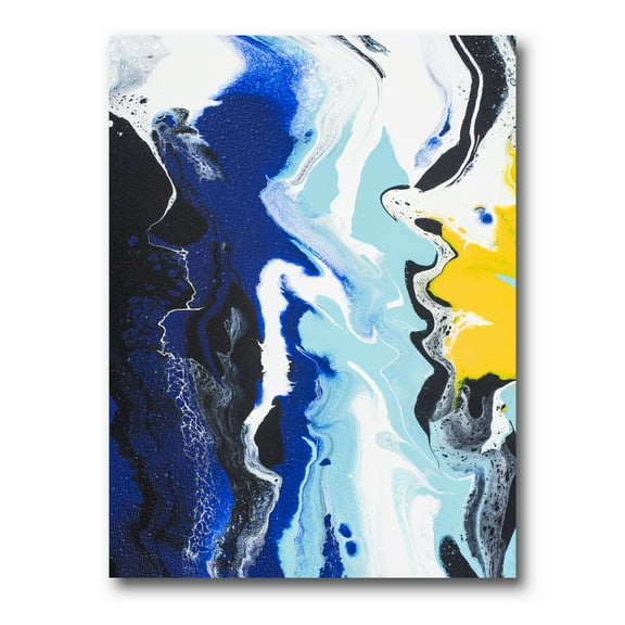 Designart ' Abstract Blue and Yellow Waves ' Modern Canvas Wall Art Print