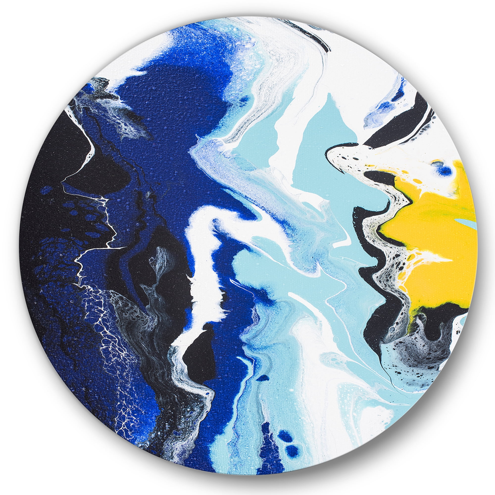 Designart 'Abstract Blue and Yellow Waves' Modern Circle Metal Wall Art 36x36 - Disc of 36