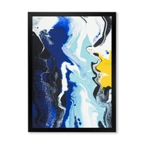 Designart 'Abstract Blue and Yellow Waves' Modern Framed Art Print