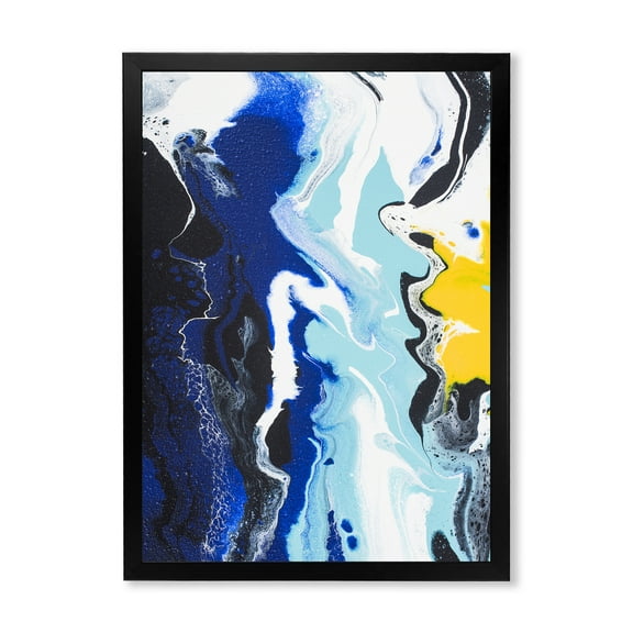 Designart 'Abstract Blue and Yellow Waves' Modern Framed Art Print