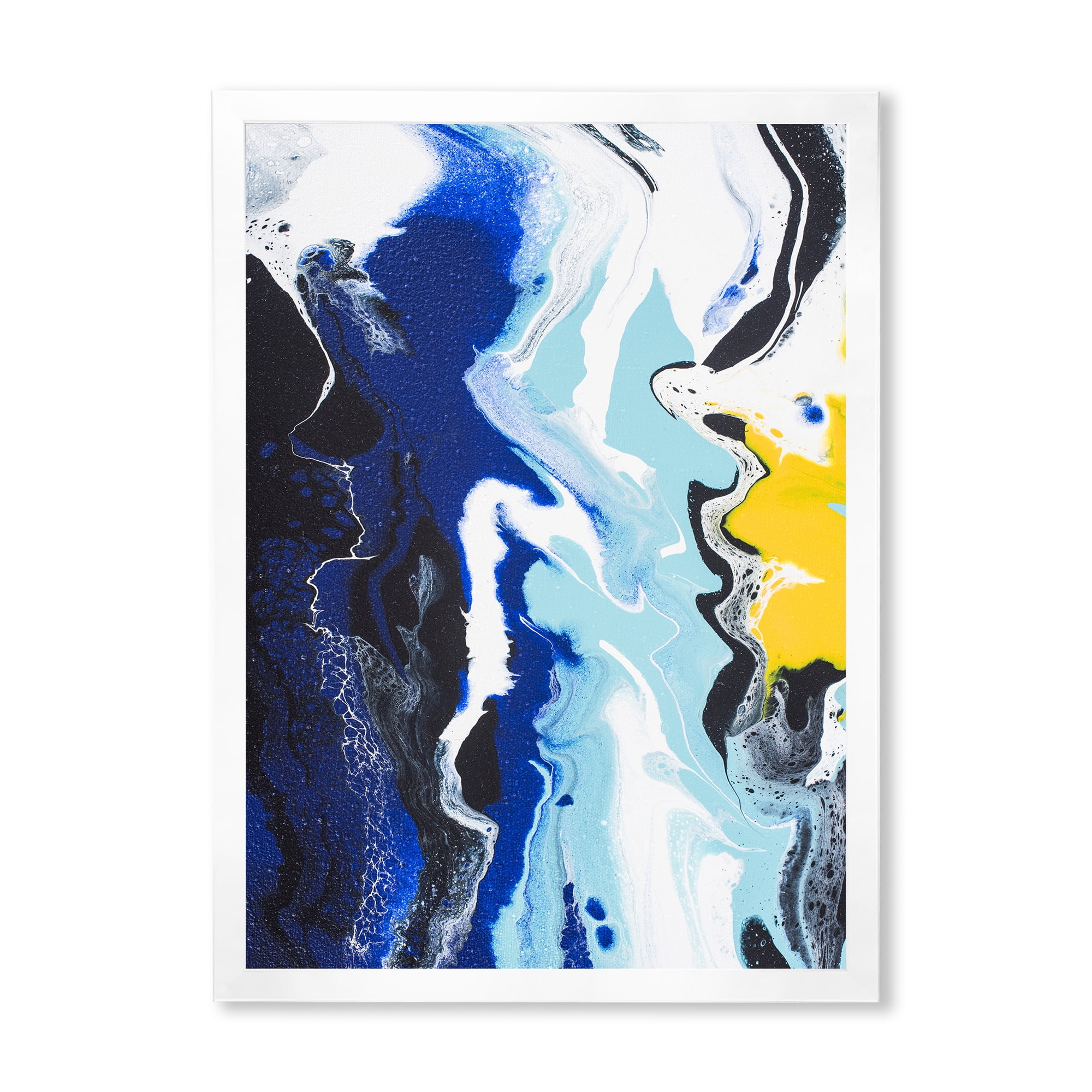 Designart 'Abstract Blue and Yellow Waves' Modern Framed Art Print
