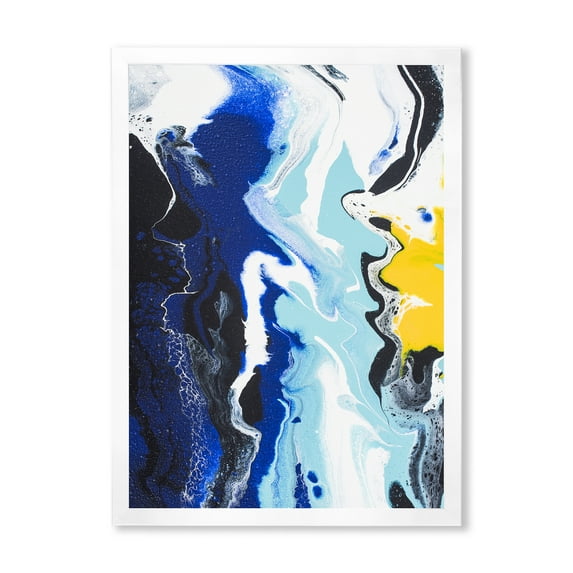 Designart 'Abstract Blue and Yellow Waves' Modern Framed Art Print