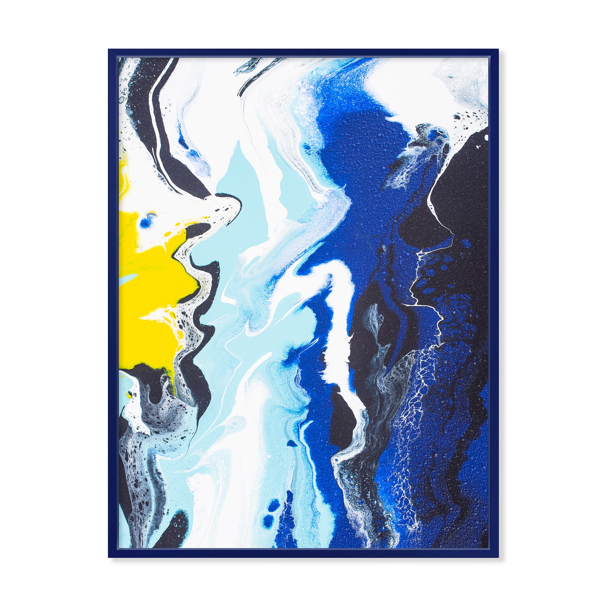 Designart 'Abstract Blue and Yellow Waves' Modern Framed Canvas Wall Art Print