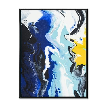 Designart 'Abstract Blue and Yellow Waves' Modern Framed Canvas Wall Art Print
