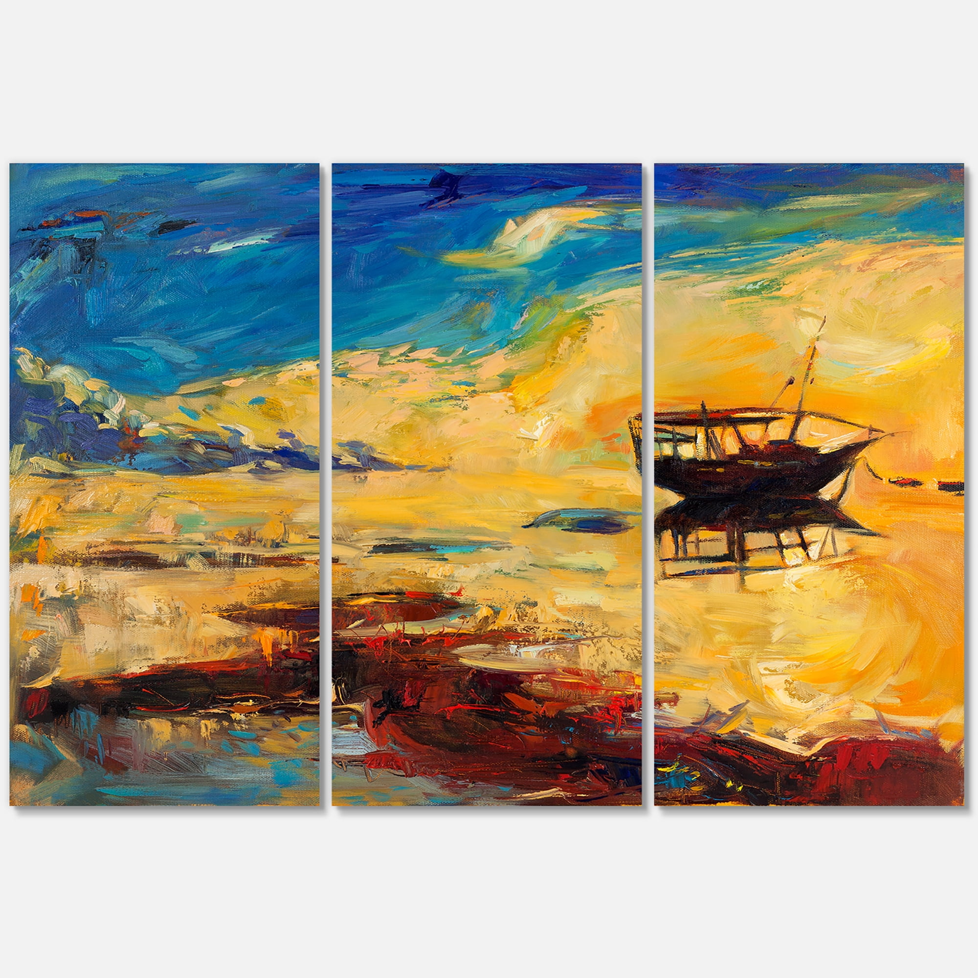 Designart ' Abstract Boat At The Ocean Horizon During Sunset ' Nautical & Coastal Canvas Wall Art Print