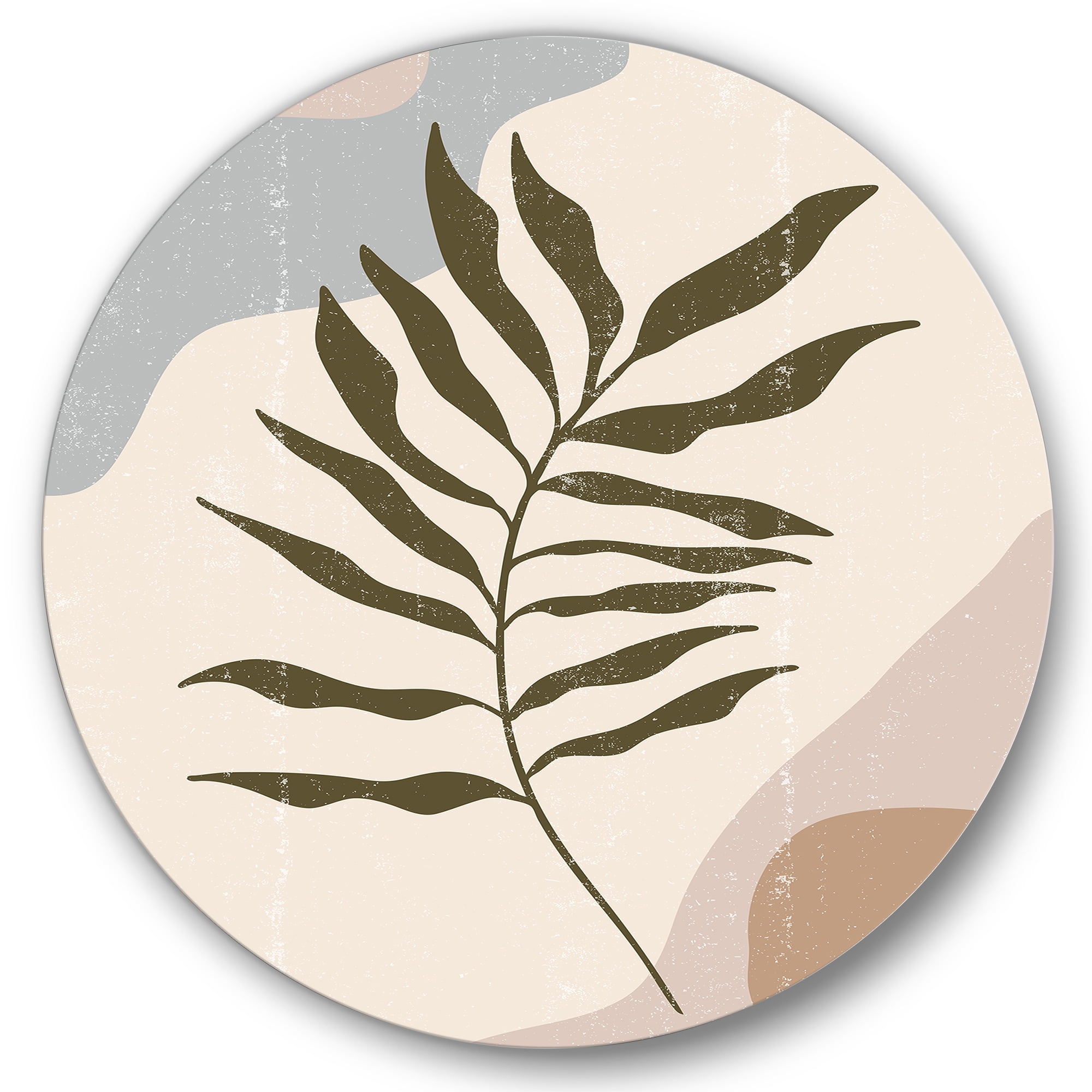 Designart 'Abstract Botanical Minimalist Leaf In Earth Tones I' Modern Circle Metal Wall Art 29x29 - Disc of 29