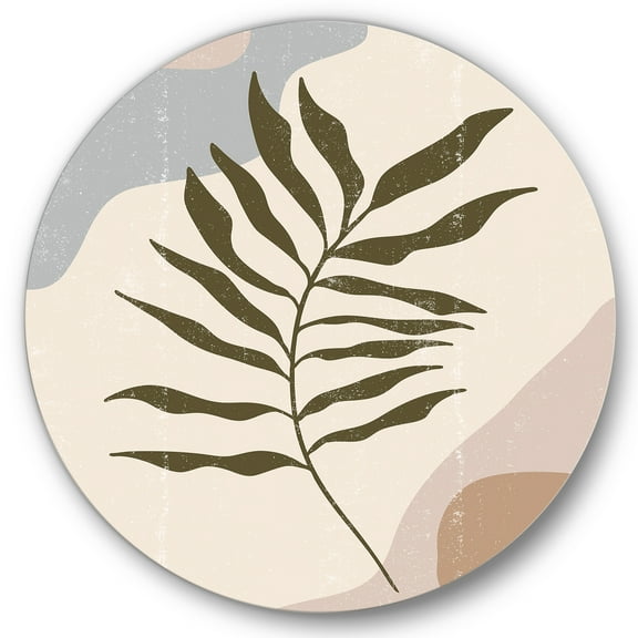 Designart 'Abstract Botanical Minimalist Leaf In Earth Tones I' Modern Circle Metal Wall Art 36x36 - Disc of 36