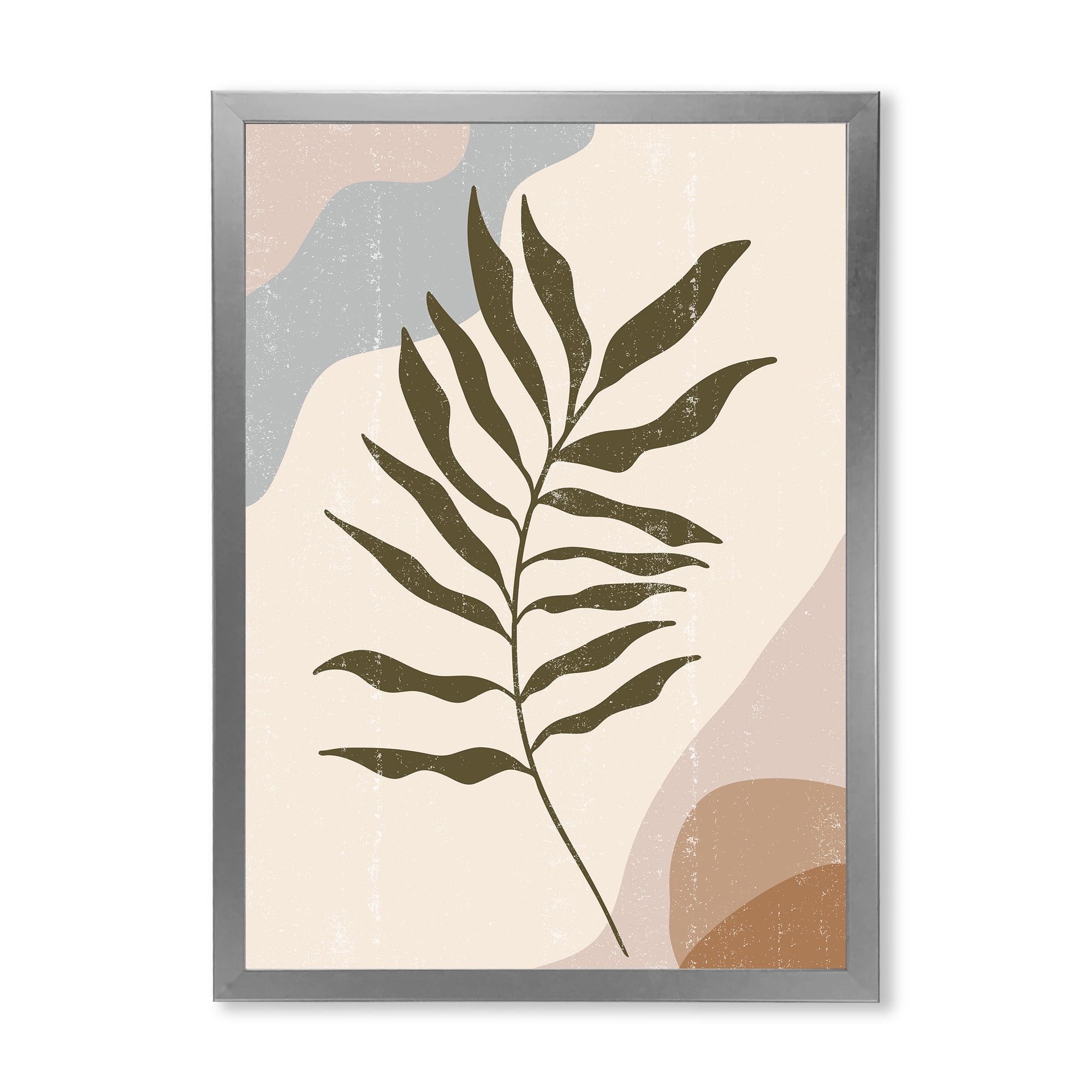 Designart 'Abstract Botanical Minimalist Leaf In Earth Tones I' Modern Framed Art Print