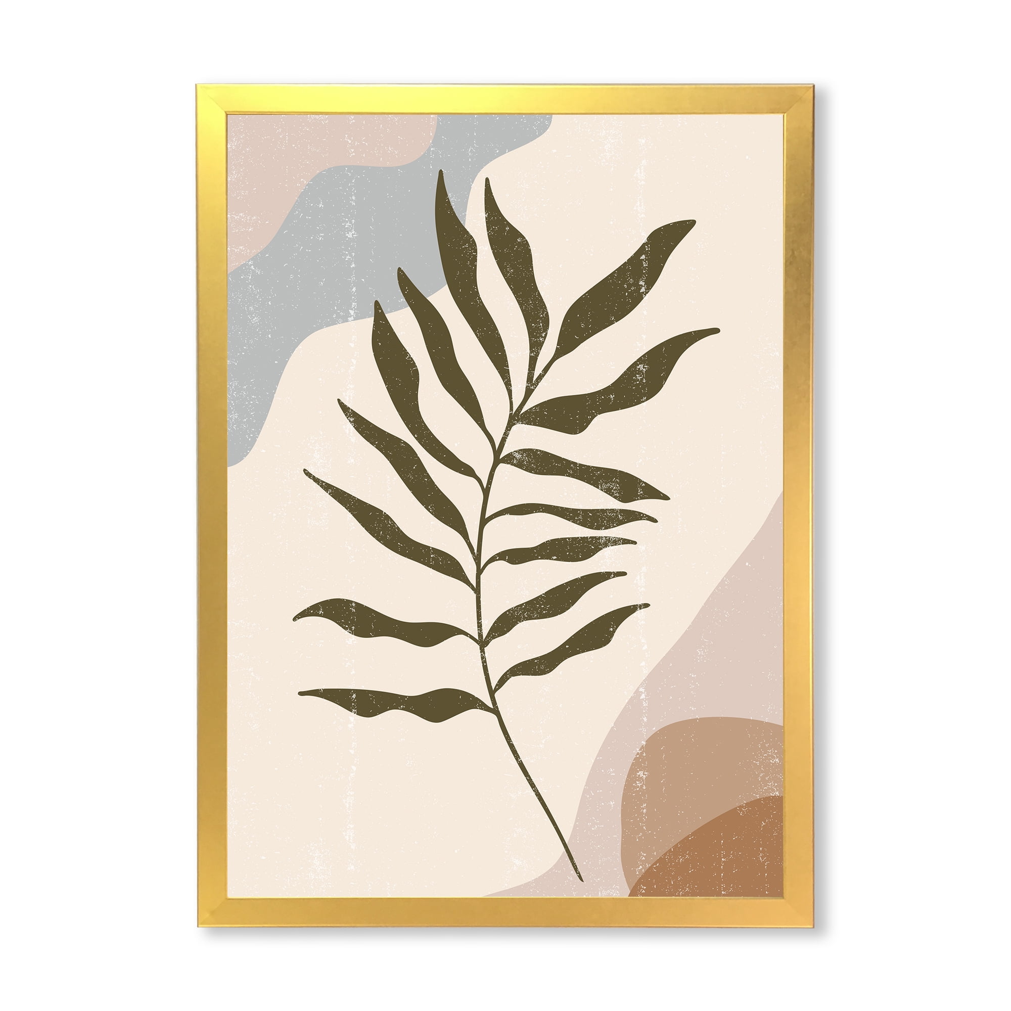 Designart 'Abstract Botanical Minimalist Leaf In Earth Tones I' Modern Framed Art Print