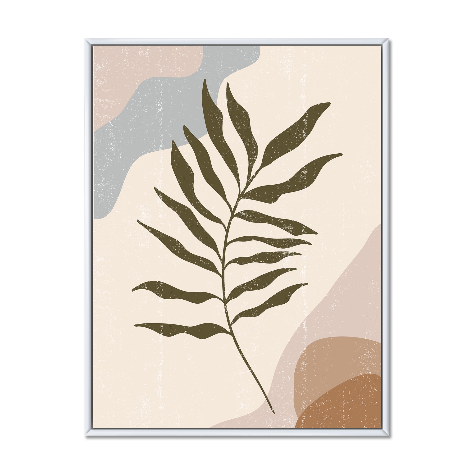 Designart 'Abstract Botanical Minimalist Leaf In Earth Tones I' Modern Framed Canvas Wall Art Print