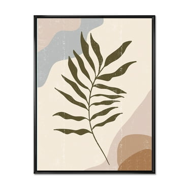 Designart 'Abstract Botanical Minimalist Leaf In Earth Tones I' Modern Framed Canvas Wall Art Print