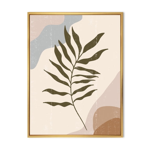 Designart 'Abstract Botanical Minimalist Leaf In Earth Tones I' Modern Framed Canvas Wall Art Print
