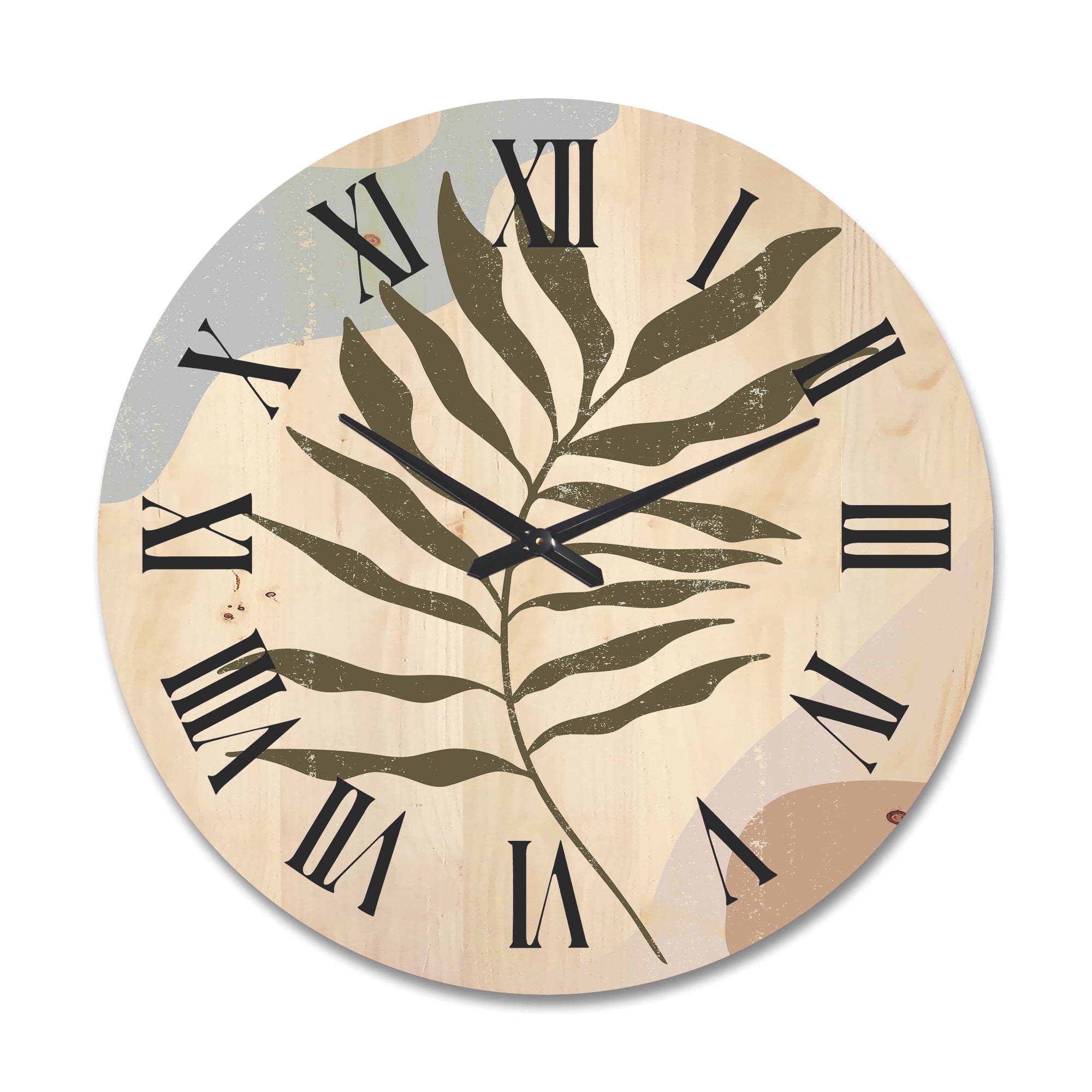 Designart 'Abstract Botanical Minimalist Leaf In Earth Tones I' Modern Wood Wall Clock