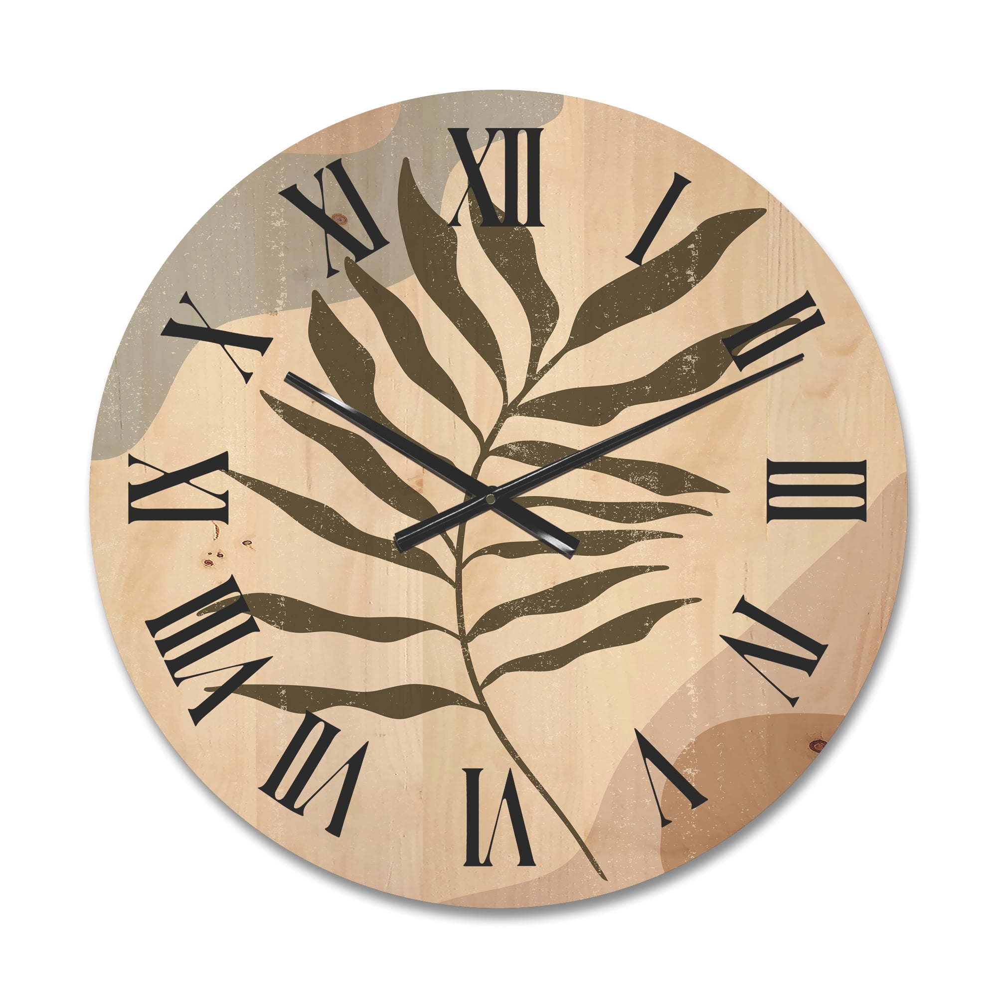 Designart 'Abstract Botanical Minimalist Leaf In Earth Tones I' Modern Wood Wall Clock