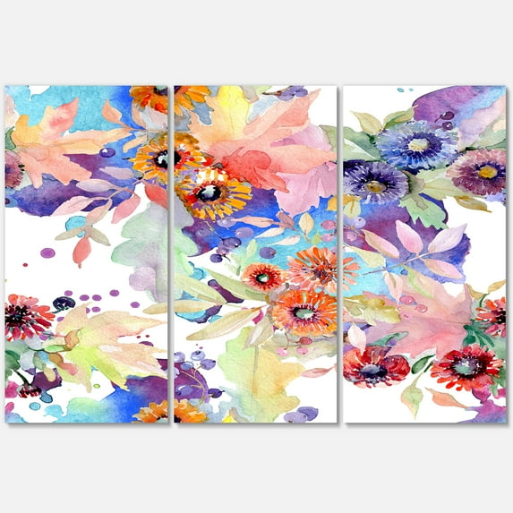 Designart ' Abstract Bouquet Floral Botanical Flowers ' Modern Canvas Wall Art Print
