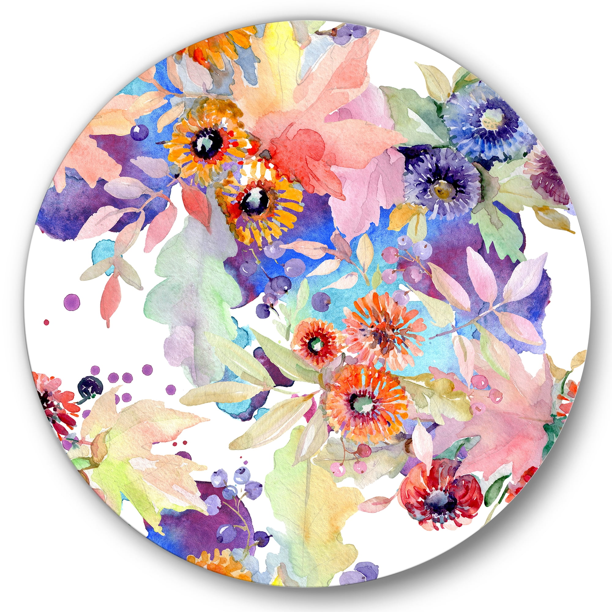 Designart 'Abstract Bouquet Floral Botanical Flowers' Modern Circle Metal Wall Art 23x23 - Disc of 23