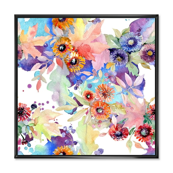 Designart 'Abstract Bouquet Floral Botanical Flowers' Modern Framed Canvas Wall Art Print