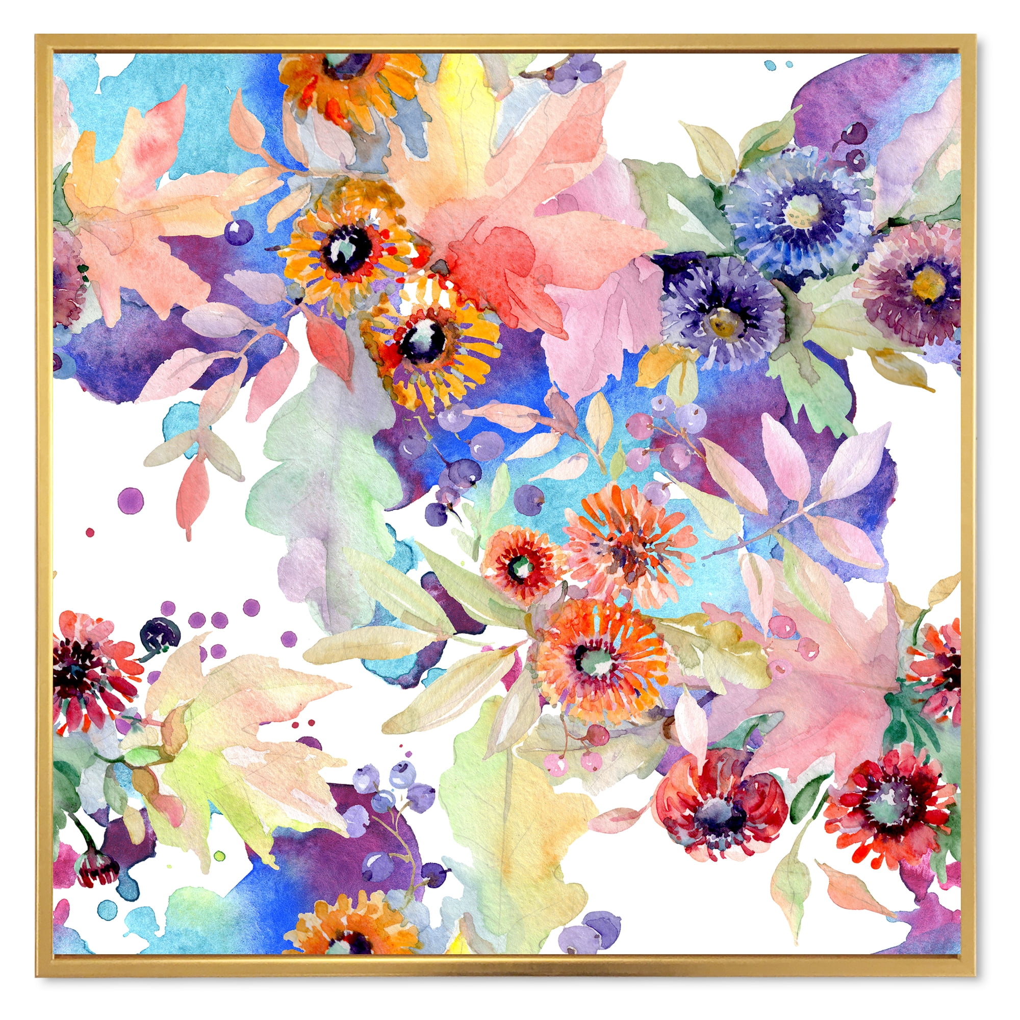 Designart 'Abstract Bouquet Floral Botanical Flowers' Modern Framed Canvas Wall Art Print