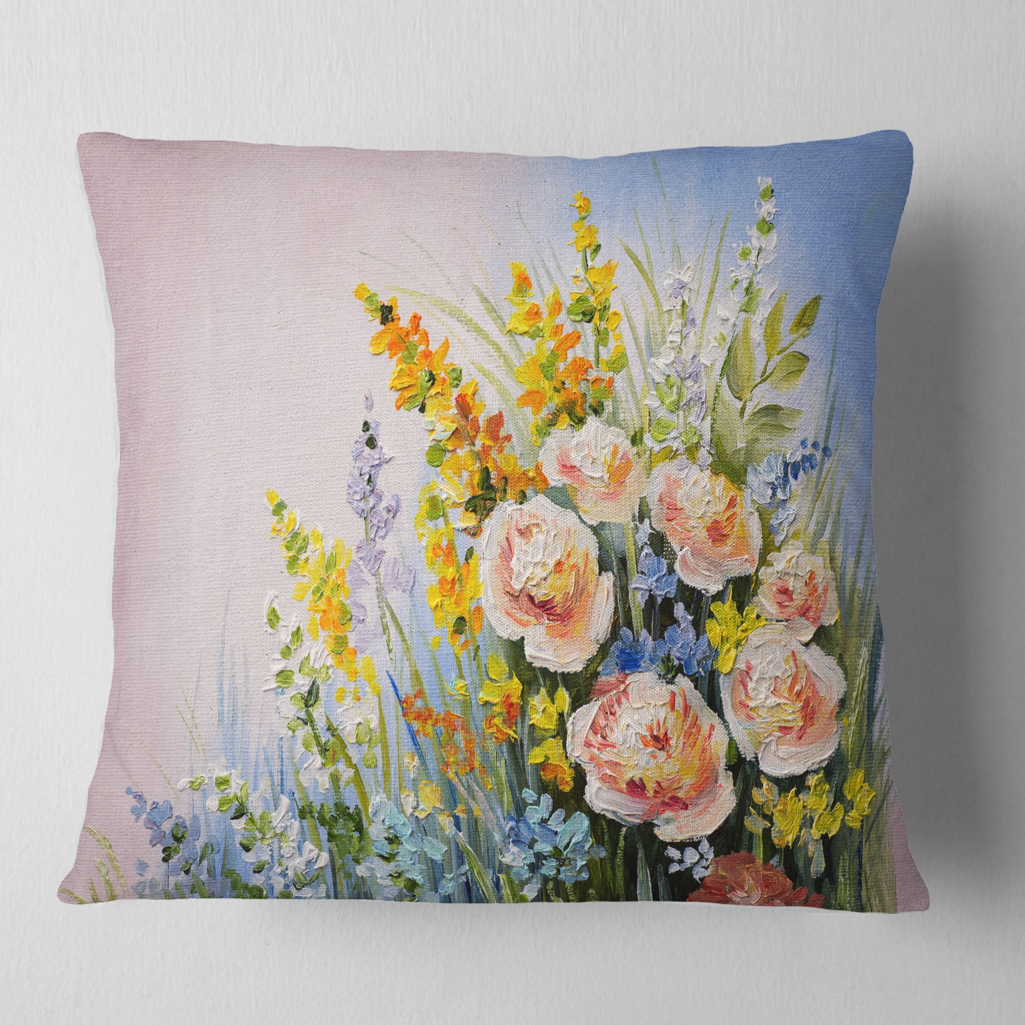 Designart Abstract Bouquet of Summer Flowers - Flower Throw Pillow - 18x18