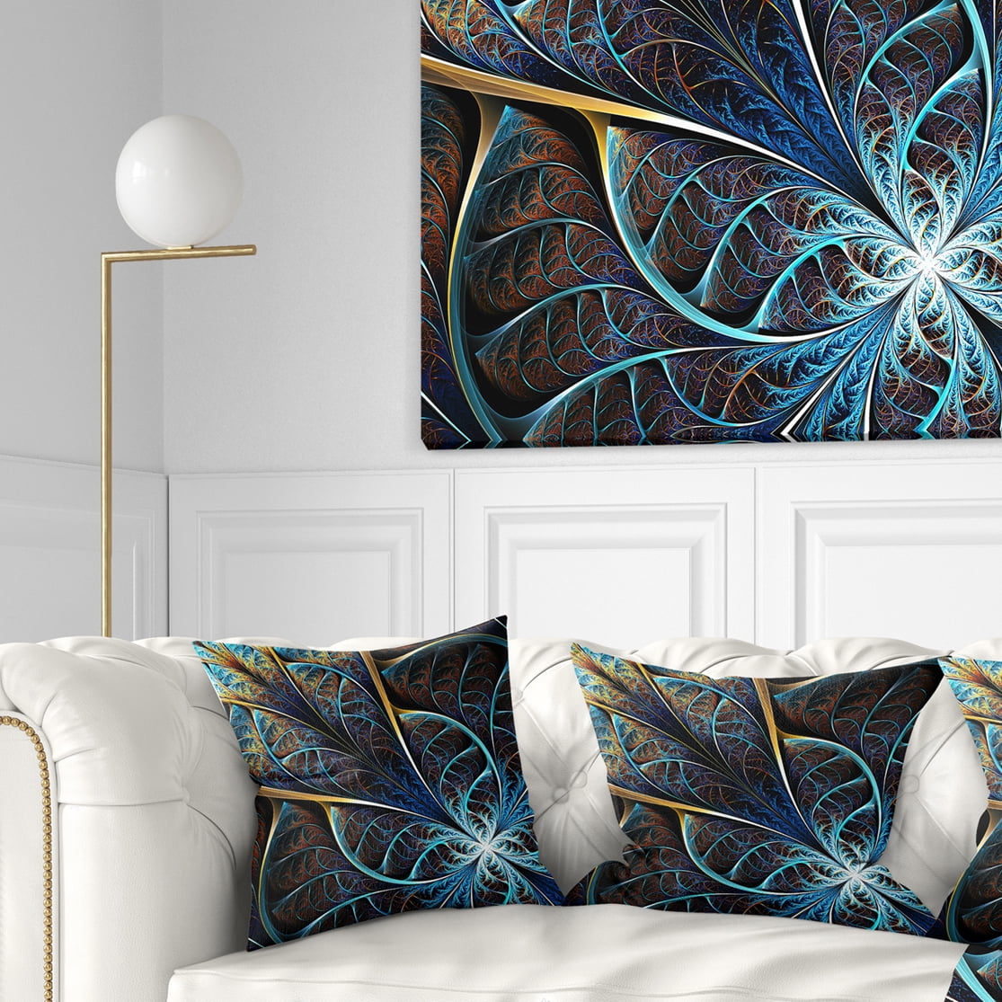 Designart Abstract Brown Fractal Flower - Floral Throw Pillow - 16x16