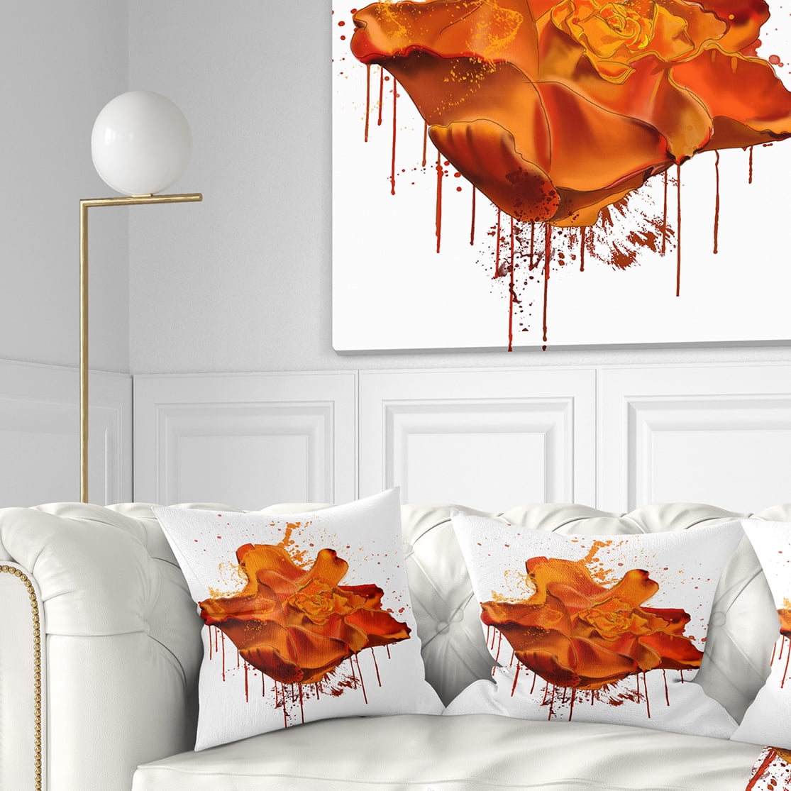 Designart Abstract Brown Rose with Splashes - Floral Throw Pillow - 18x18
