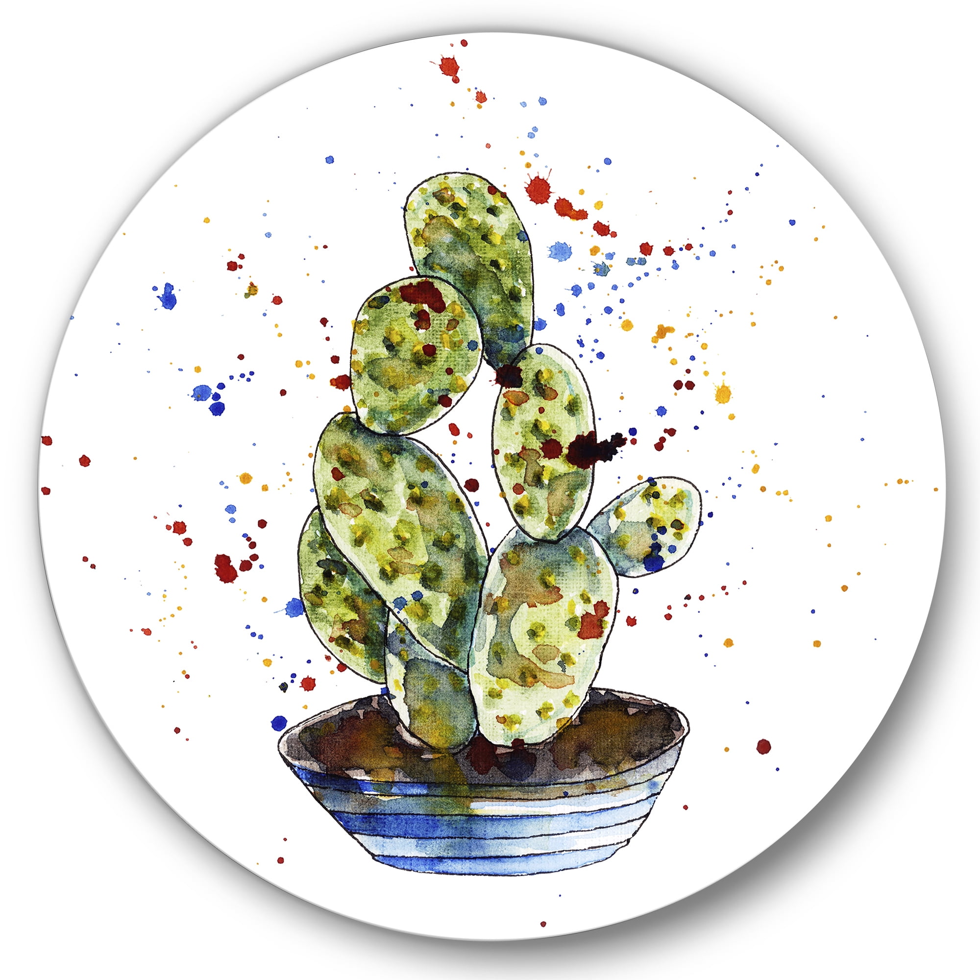Designart 'Abstract Cactus Houseplant' Traditional Circle Metal Wall Art 23x23 - Disc of 23