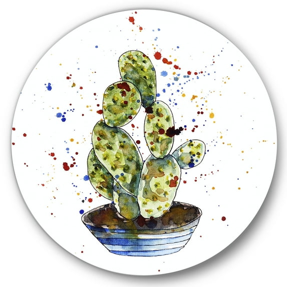Designart 'Abstract Cactus Houseplant' Traditional Circle Metal Wall Art 36x36 - Disc of 36