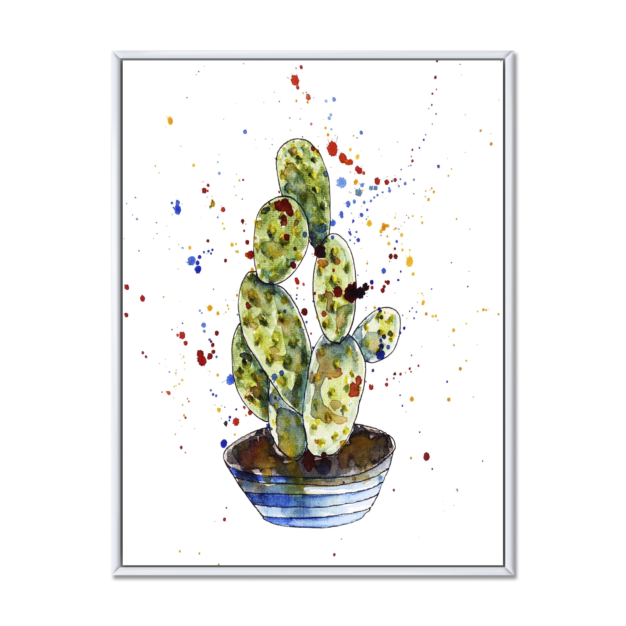 Designart 'Abstract Cactus Houseplant' Traditional Framed Canvas Wall Art Print