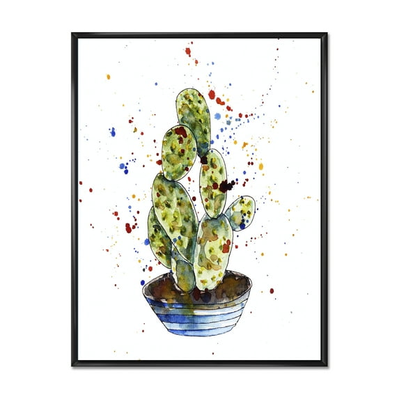 Designart 'Abstract Cactus Houseplant' Traditional Framed Canvas Wall Art Print