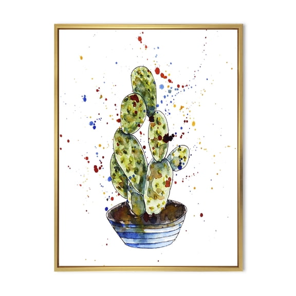 Designart 'Abstract Cactus Houseplant' Traditional Framed Canvas Wall Art Print