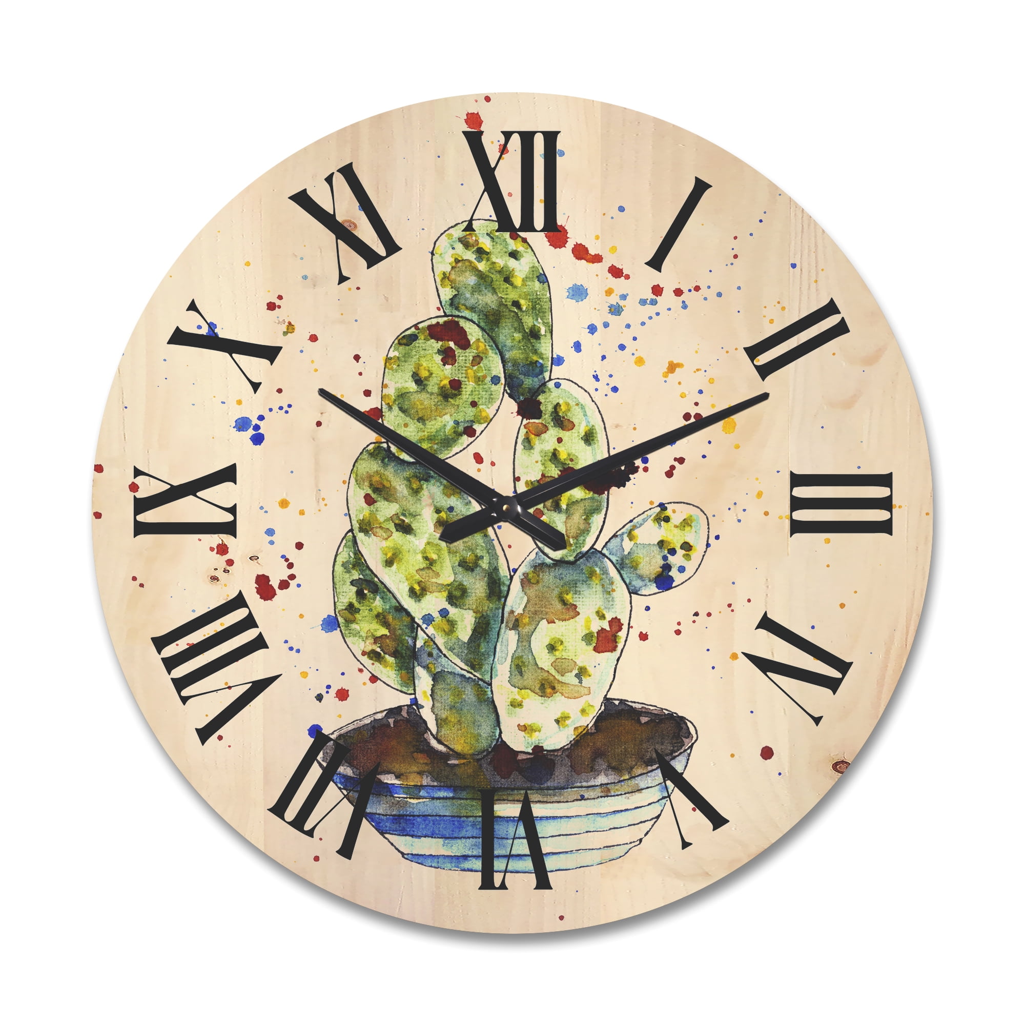 Designart 'Abstract Cactus Houseplant' Traditional Wood Wall Clock