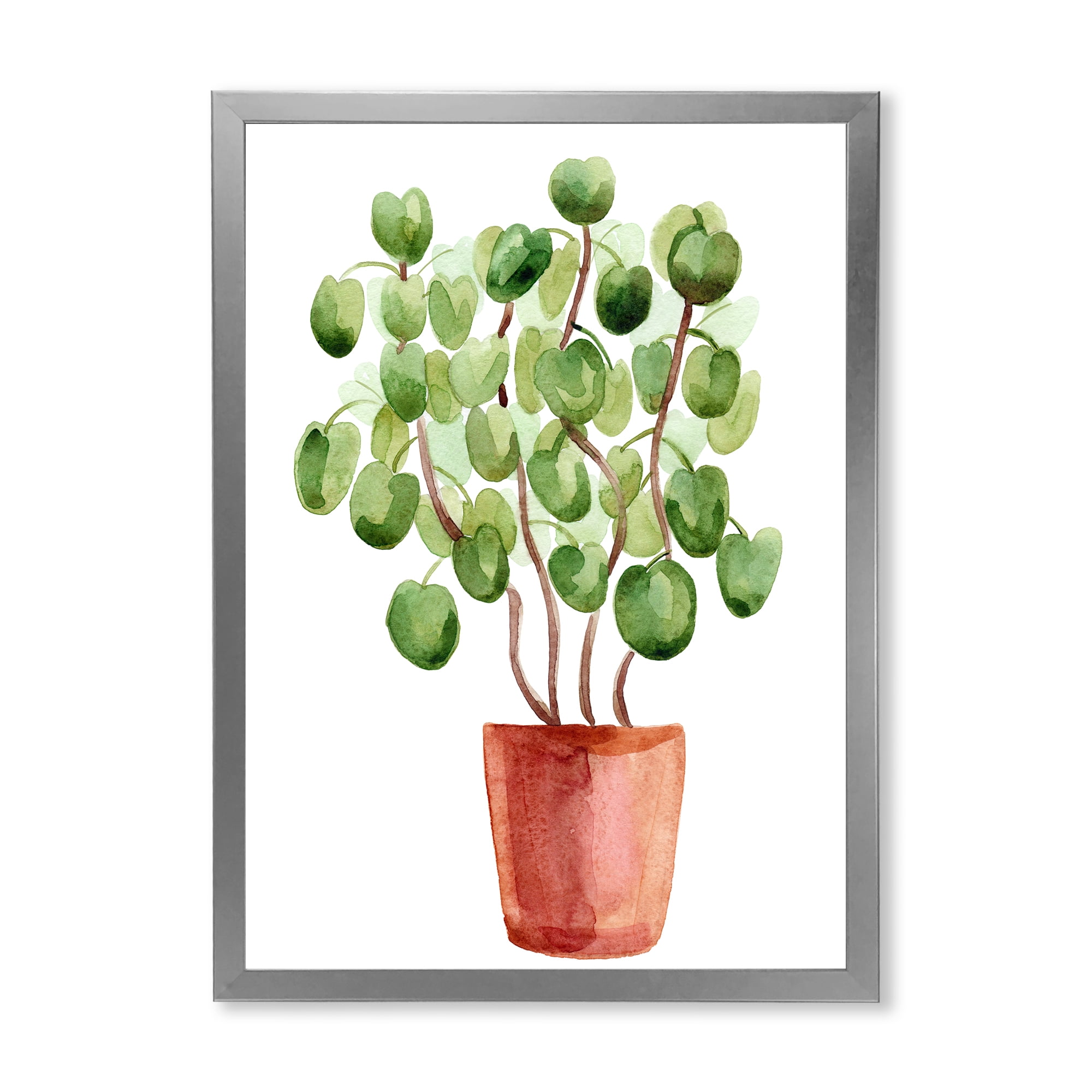 Designart 'Abstract Chinese Money Plant In Pot' Traditional Framed Art Print