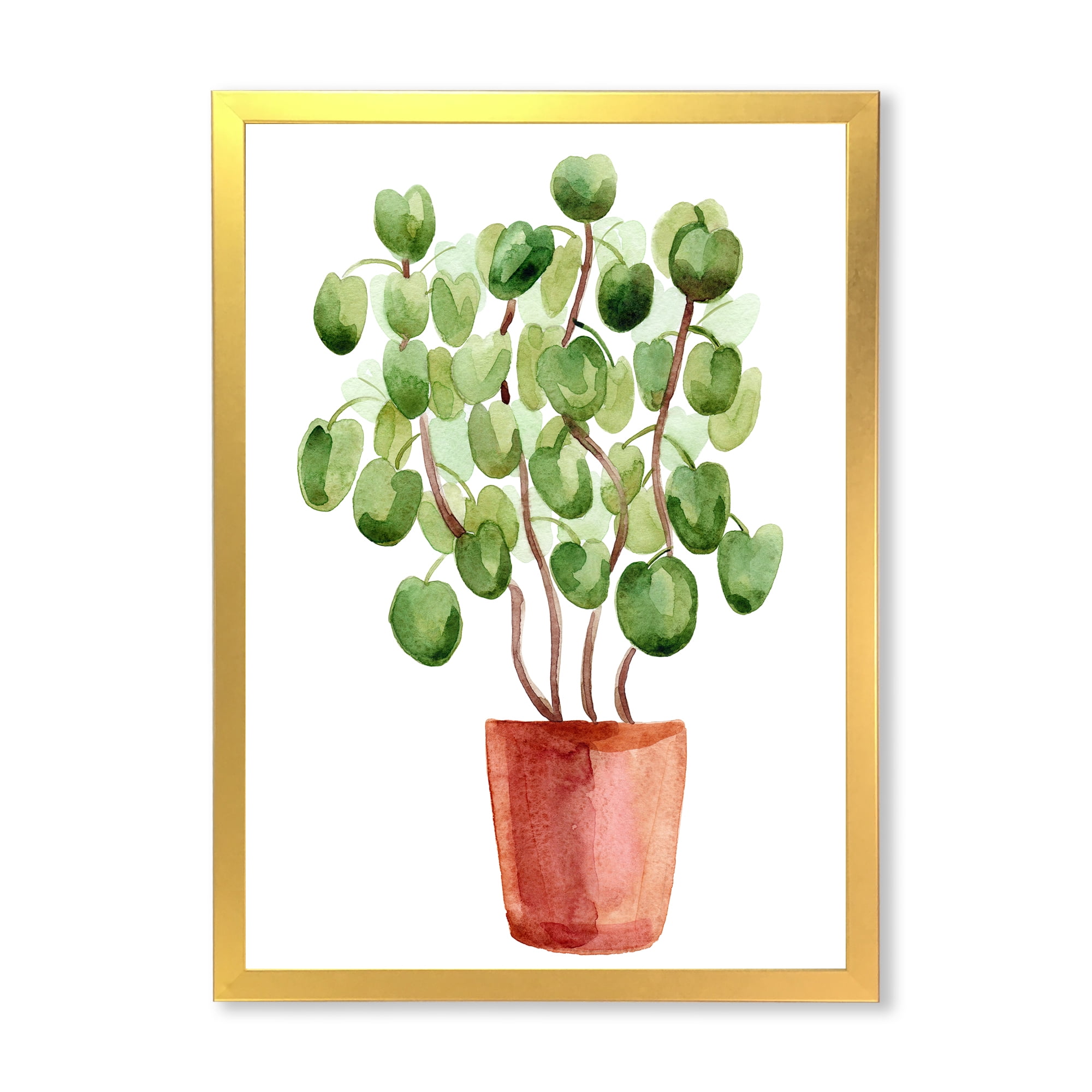 Designart 'Abstract Chinese Money Plant In Pot' Traditional Framed Art Print