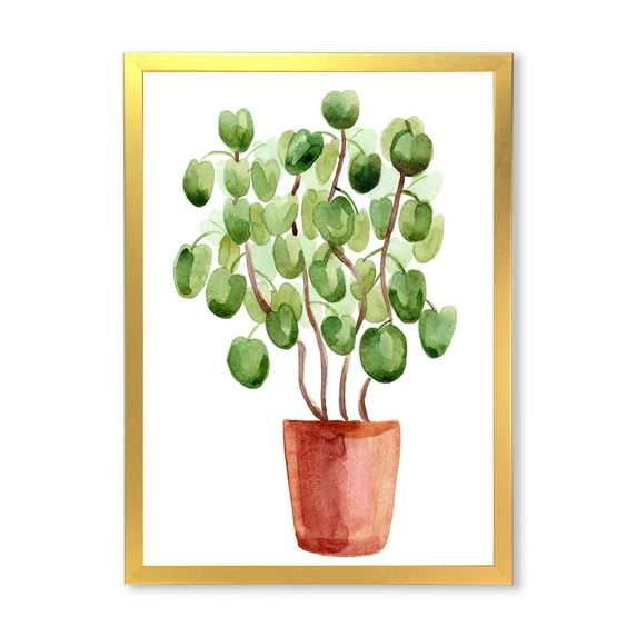 Designart 'Abstract Chinese Money Plant In Pot' Traditional Framed Art Print