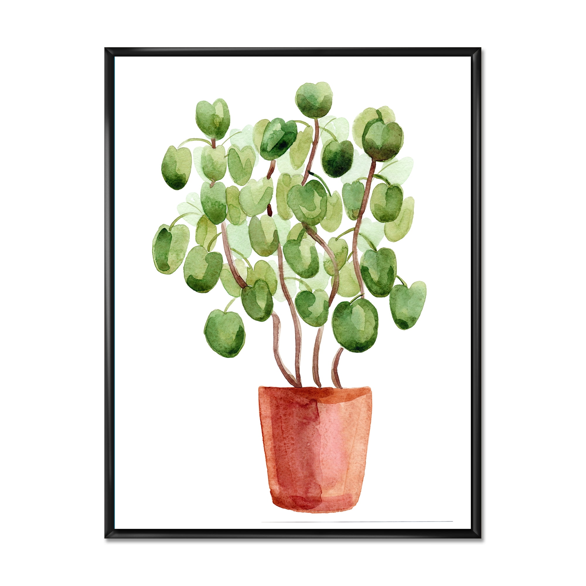 Designart 'Abstract Chinese Money Plant In Pot' Traditional Framed Canvas Wall Art Print