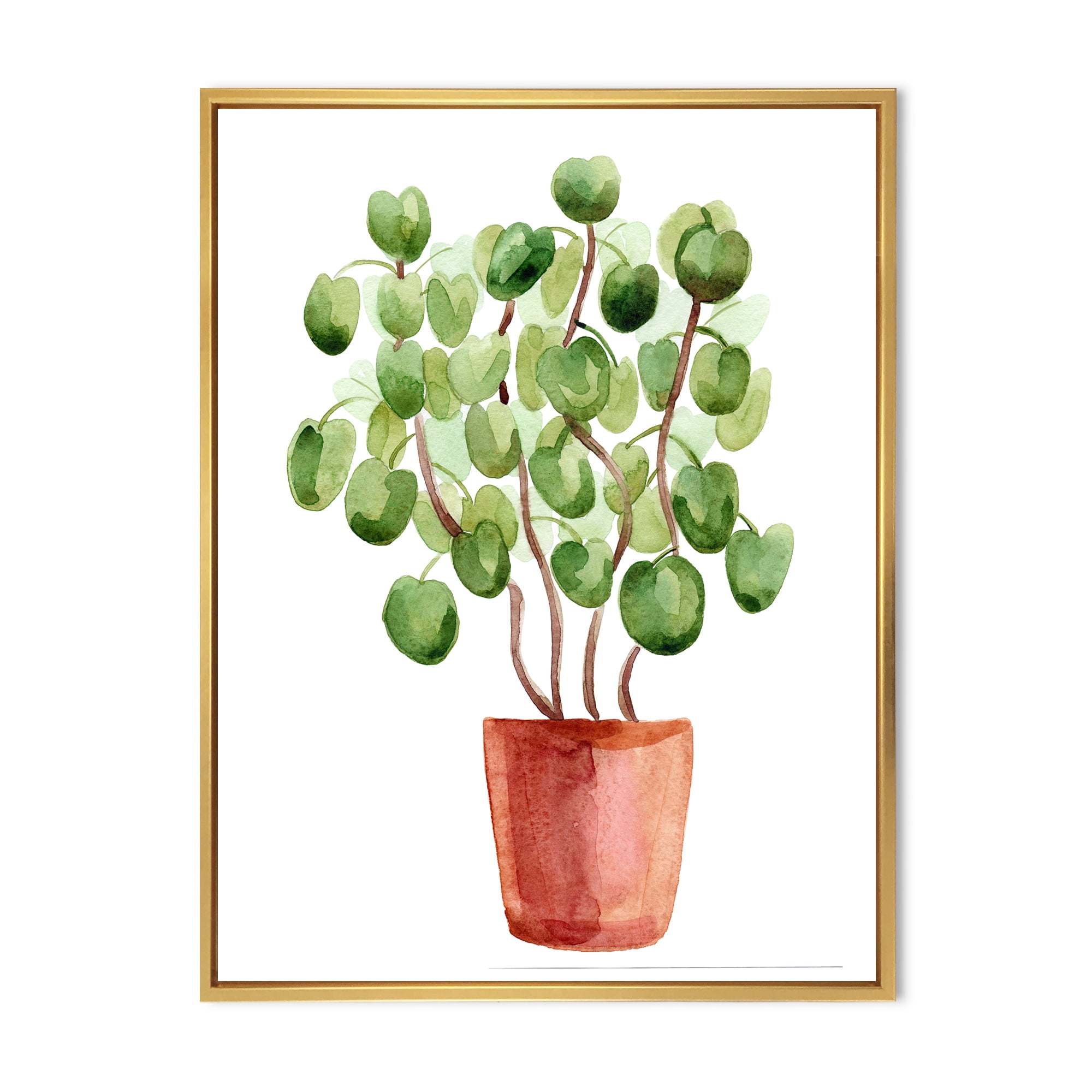 Designart 'Abstract Chinese Money Plant In Pot' Traditional Framed Canvas Wall Art Print