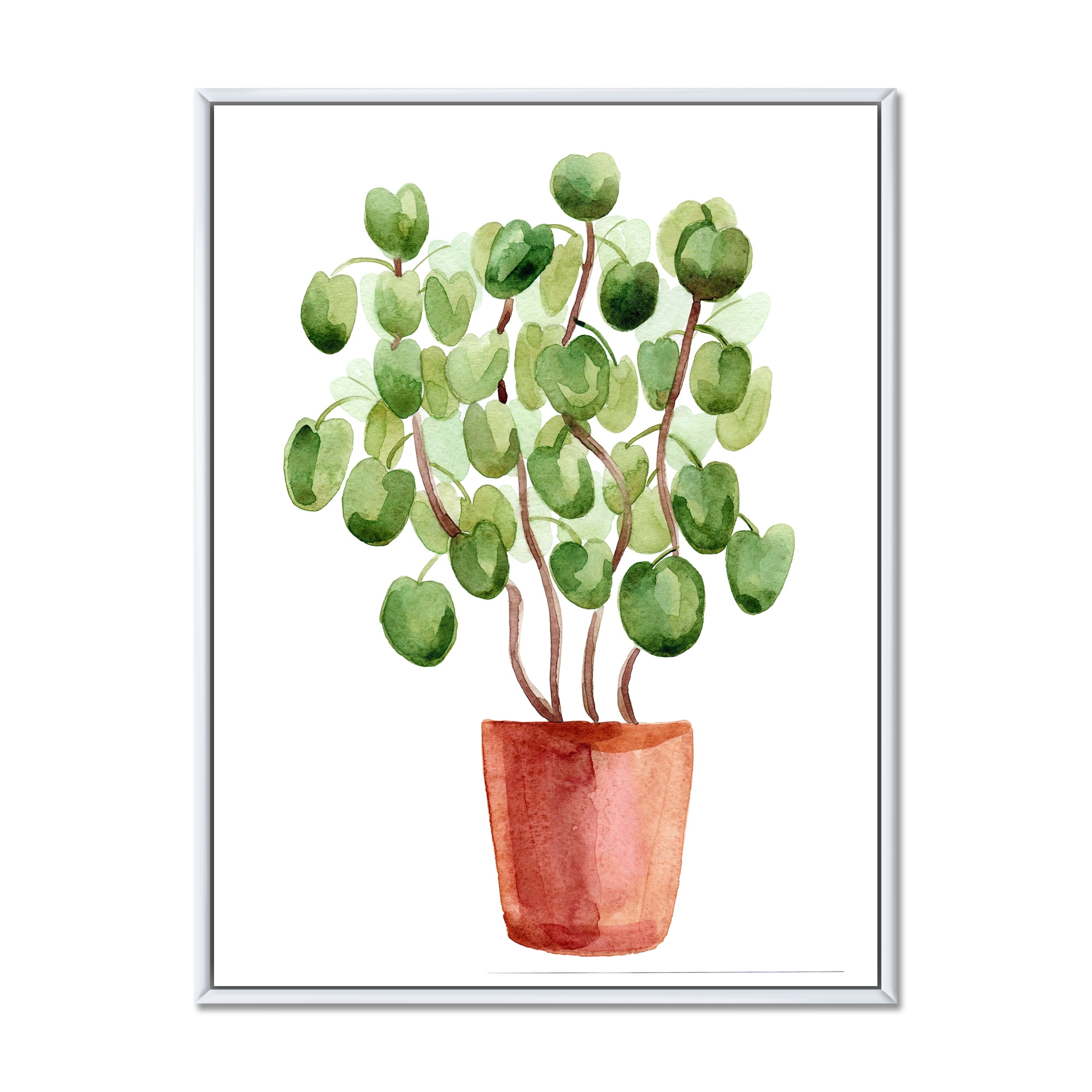 Designart 'Abstract Chinese Money Plant In Pot' Traditional Framed Canvas Wall Art Print