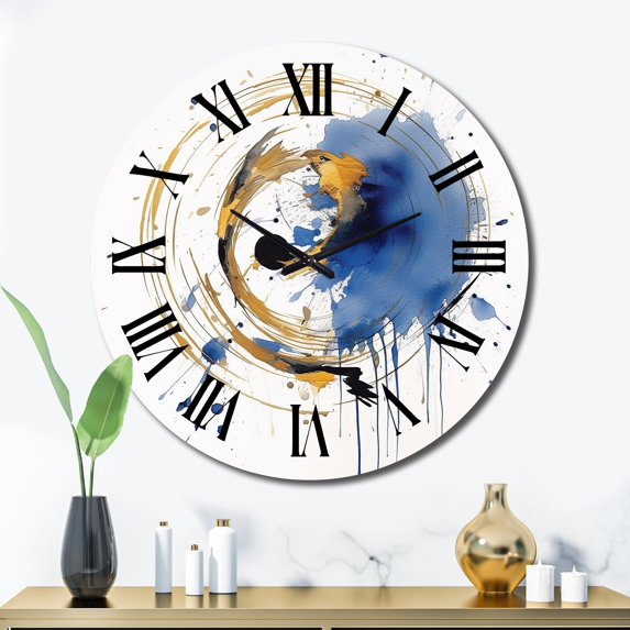Designart "Abstract Circle Texture in Dark Blue & Gold V III" Modern Geometric Oversized Wall Clock