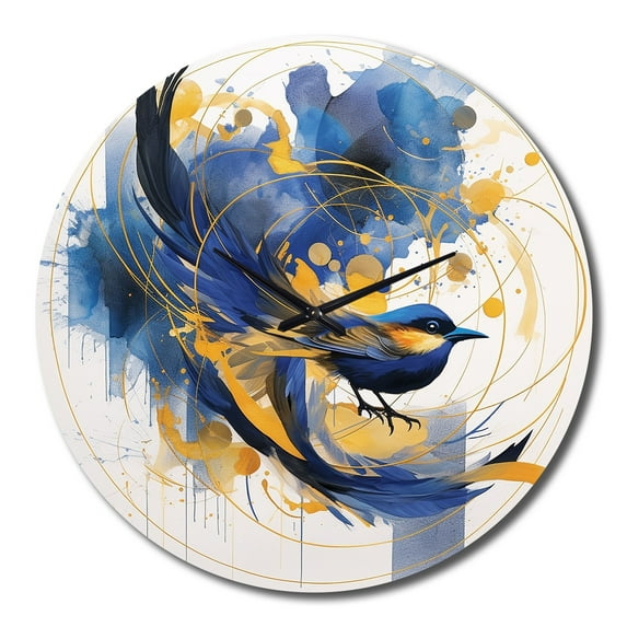 Designart "Abstract Circle Texture in Dark Blue and Gold V" Modern Geometric Oversized Wall Clock
