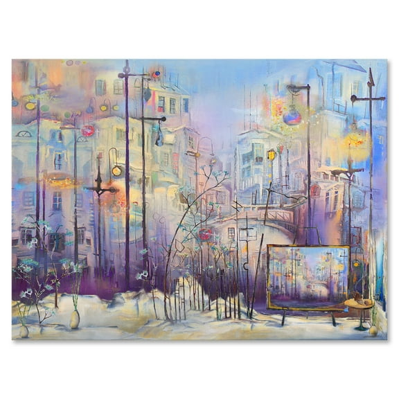 Designart ' Abstract Cityscape With Pastel ' Modern Canvas Wall Art Print