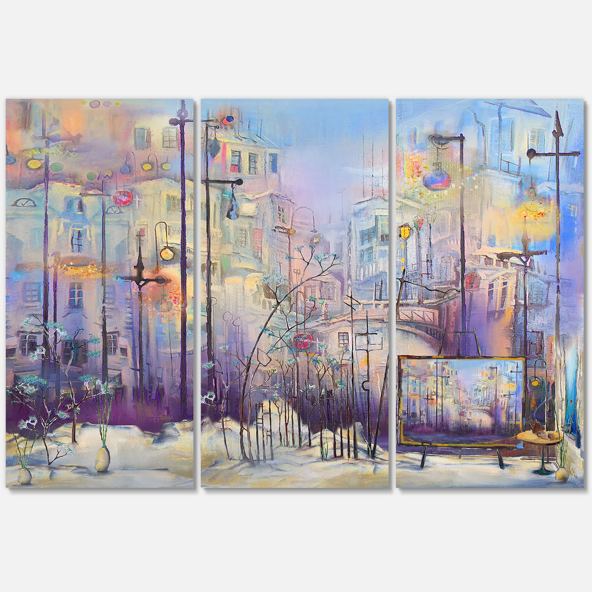 Designart ' Abstract Cityscape With Pastel ' Modern Canvas Wall Art Print